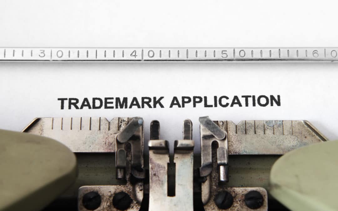 A trademark application is in a typewriter